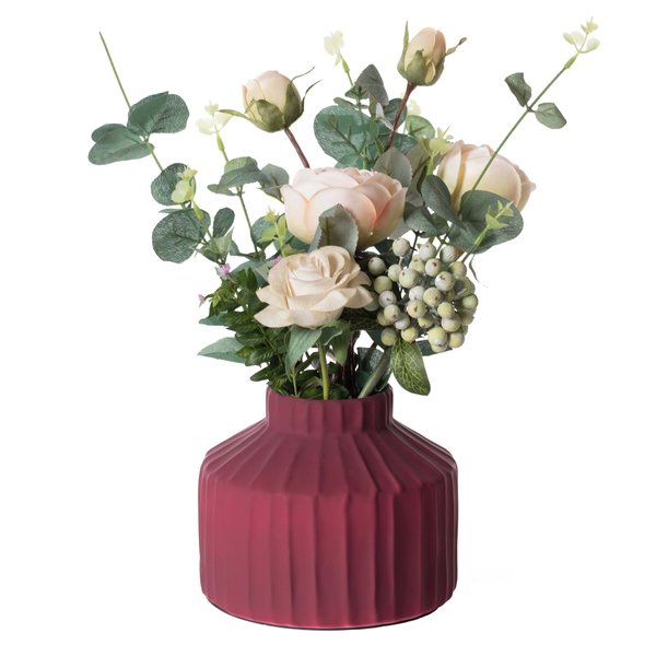 Fabulaxe 5 H Decorative Ceramic Sculpture Channeled Centerpiece Table Vase, Brick Red QI004055.RD